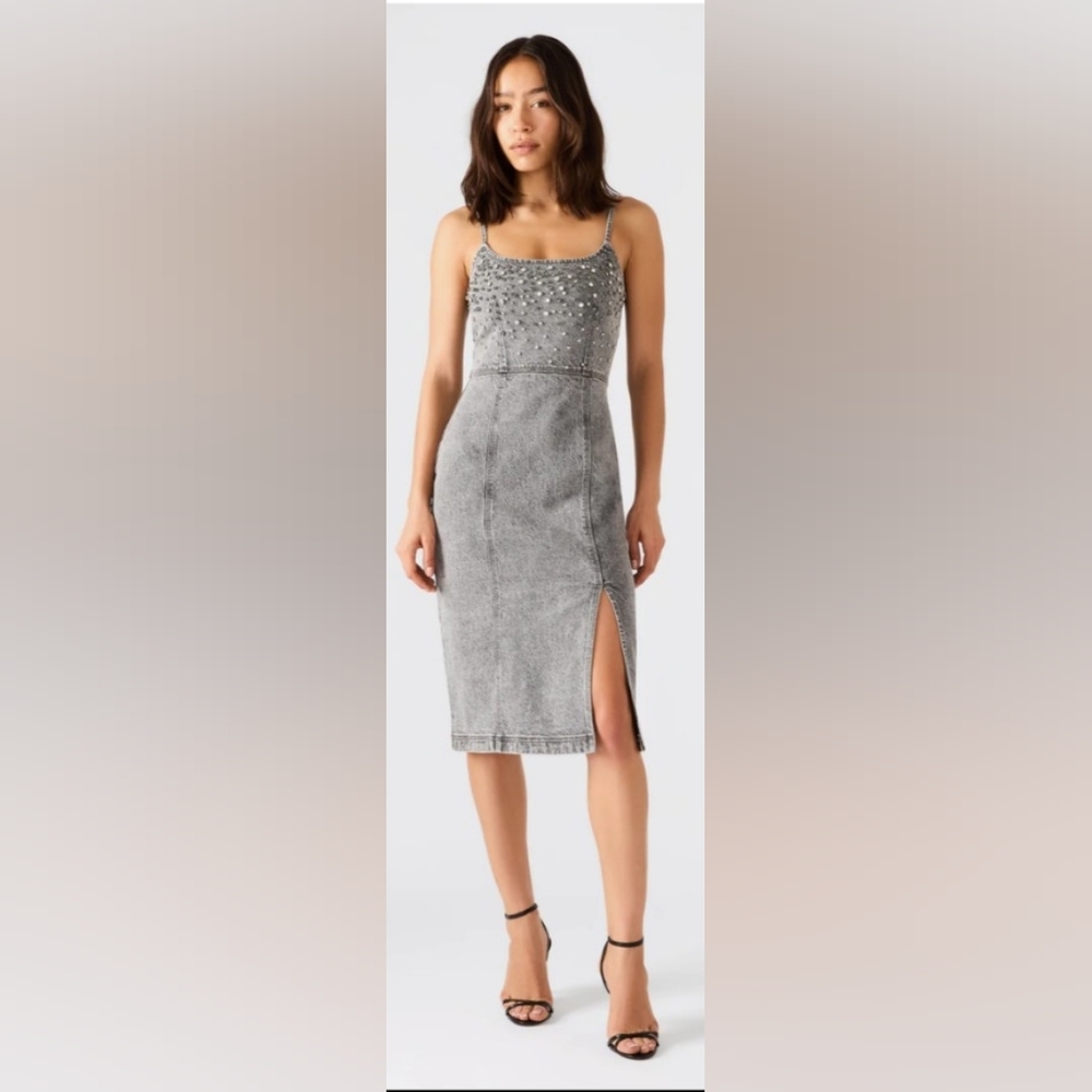 Steve Madden Gray Studded Denim Dress Size 4 ,Nwt